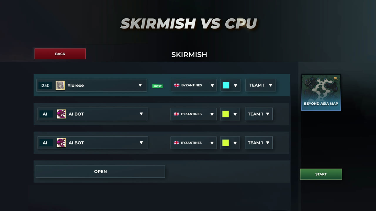 Skirmish lobby screen in All RTS